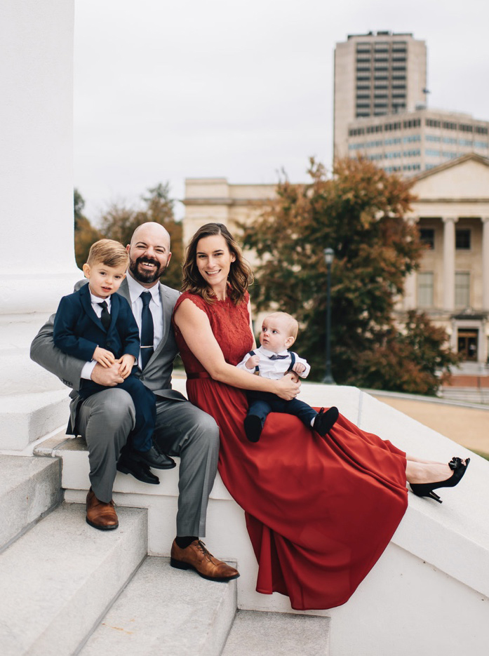 Dustin Sadler with his wife and children.