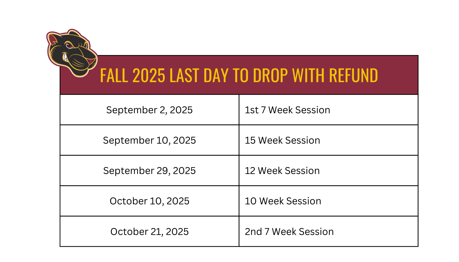 Fall 2025 Drop with refund date