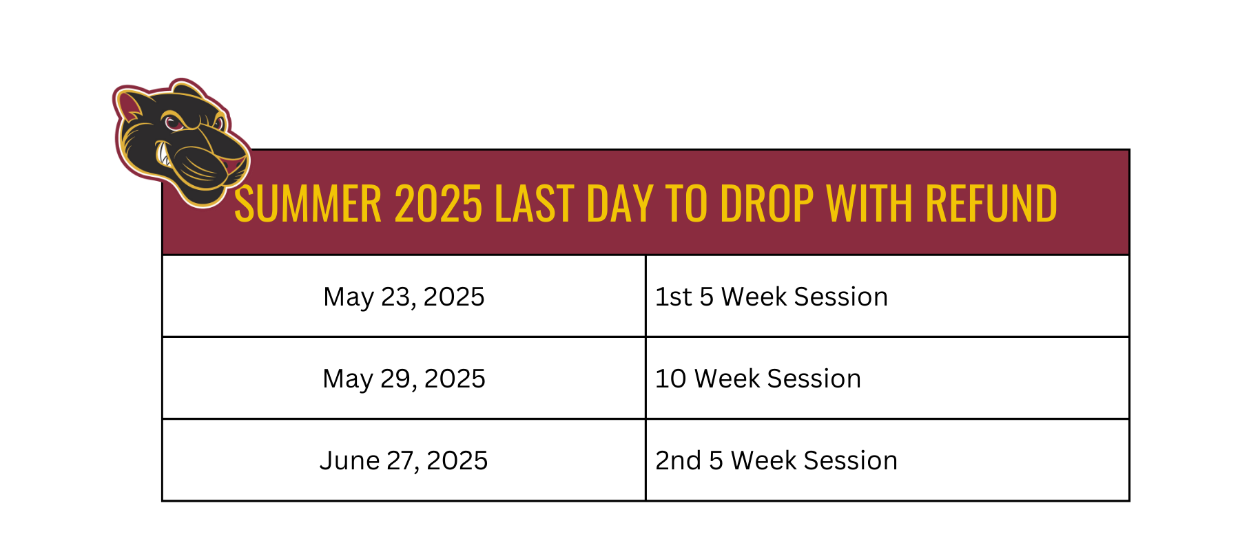 Summer 2025 Drop date for refund
