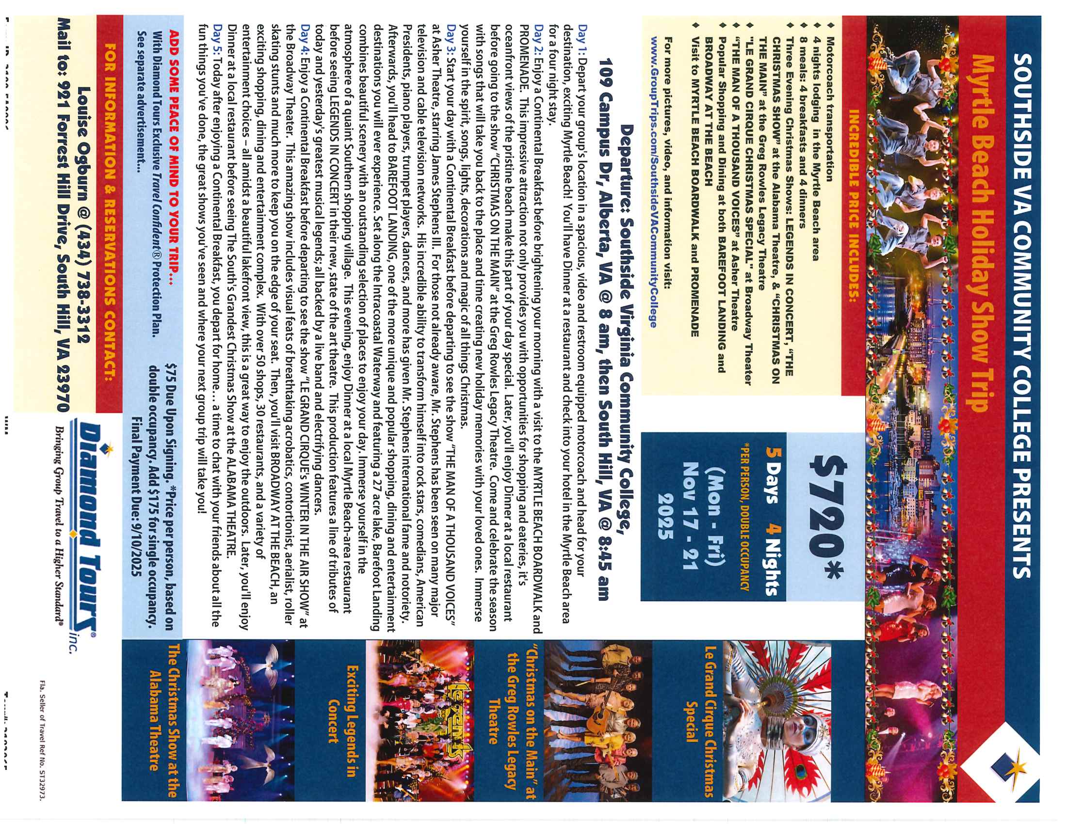 SVCC detailed flyer for Myrtle Beach trip Nov 17-21, 2025