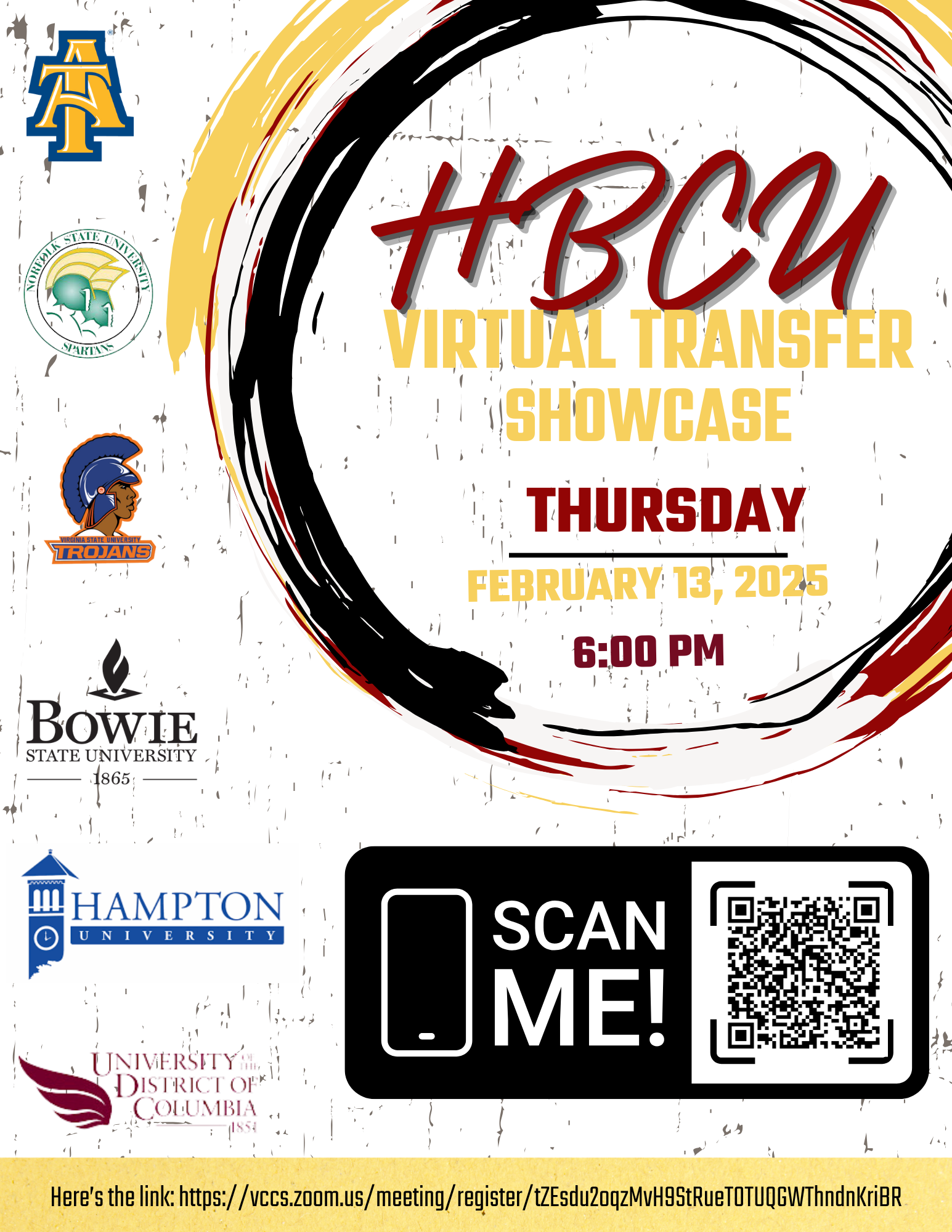 HBCU Virtual Transfer Showcase flyer February 13, 2025 at 6pm