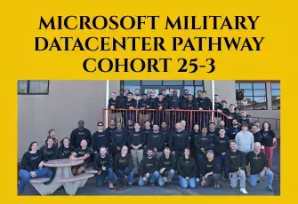 Microsoft Military Datacenter Pathway Cohort 25-3 with group photo posed outside on steps