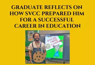 Graduate Reflects on How SVCC Prepared Him for a Successful Career in Education with image of male teacher dressed as book character