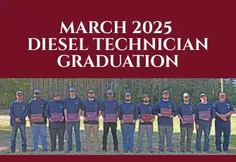 line of diesel tech graduates holing certificates