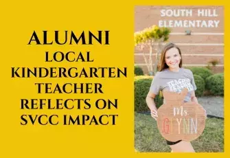 Alumni Local Kindergarten Teacher Reflects on SVCC Impact with image of teacher holding a sign with her name
