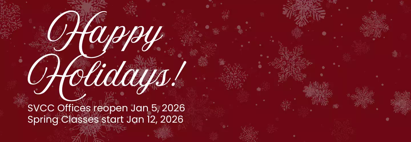 Snowflake background annoucment that Offices reopen January 5 and classes start January 12, 2026